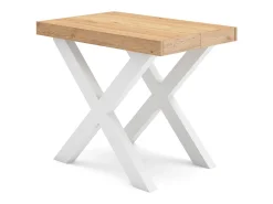 Mesa Consola extensible, 140x90x73cm, Para 6 comensales, Patas madera maciza, Roble y blanco