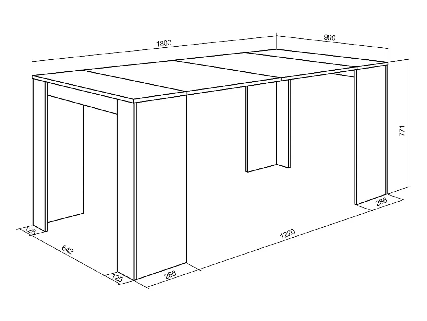 Mesa Consola extensible, 180x90x77cm, Para 8 comensales, Comedor y cocina, Negro