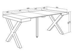 Mesa Consola extensible, 180x90x73cm, Para 8 comensales, Patas madera maciza, Cemento