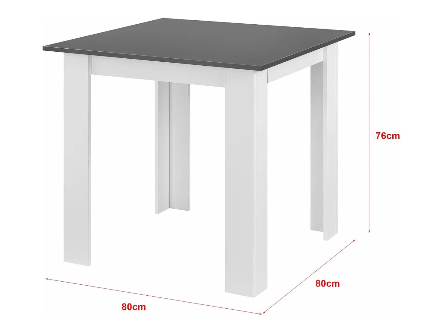 Mesa cuadrada para 4 personas comedor cocina salón 80 cm blanco/gris 03_0006233