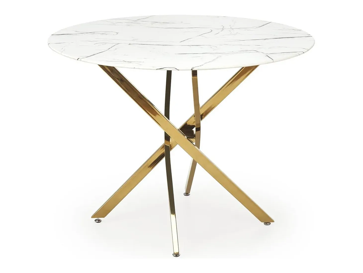 Mesa de 100 cm con tablero de aspecto mármol blanco y base Mezzo dorada
