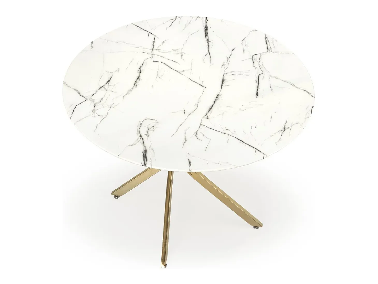 Mesa de 100 cm con tablero de aspecto mármol blanco y base Mezzo dorada