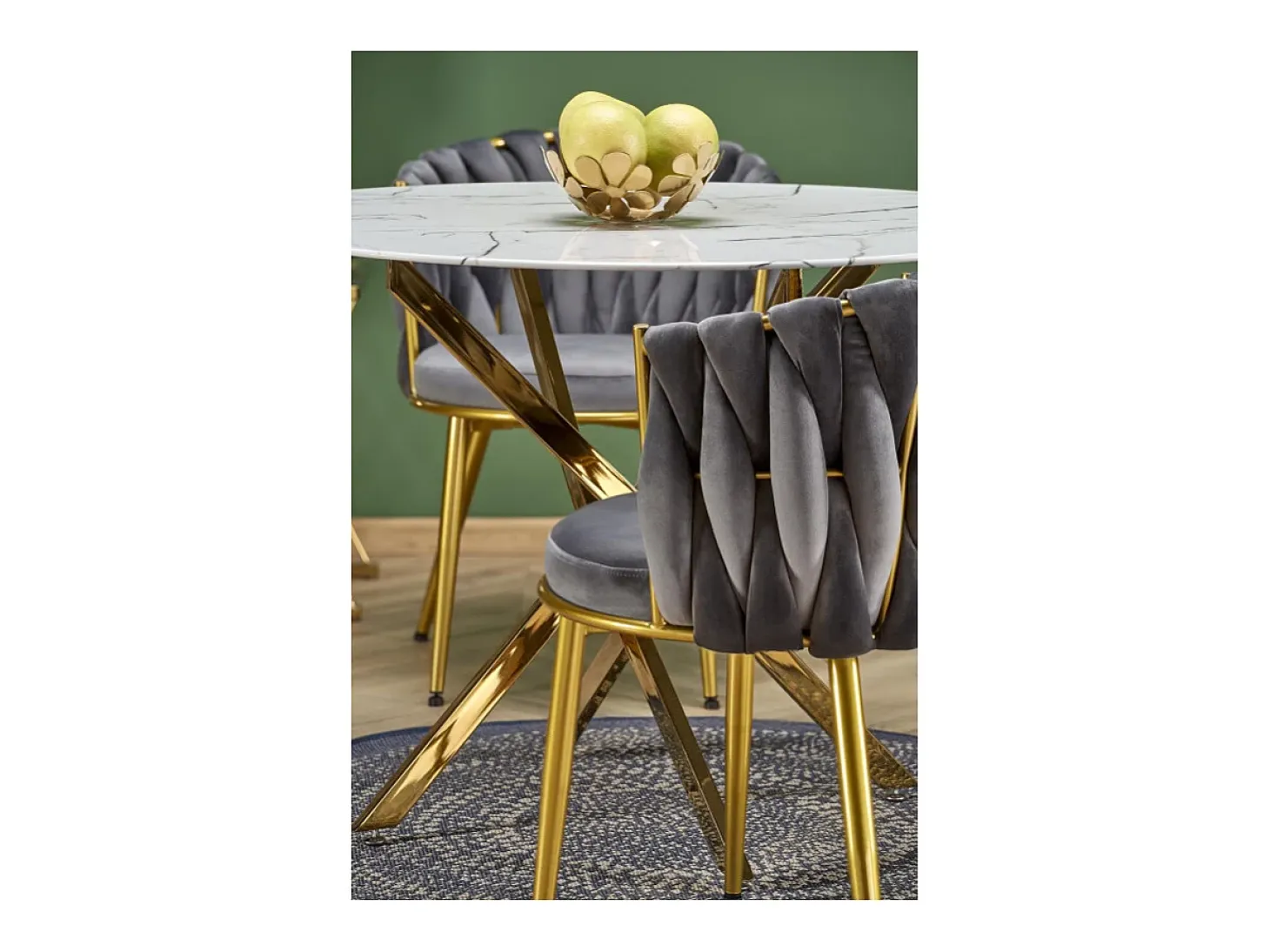 Mesa de 100 cm con tablero de aspecto mármol blanco y base Mezzo dorada