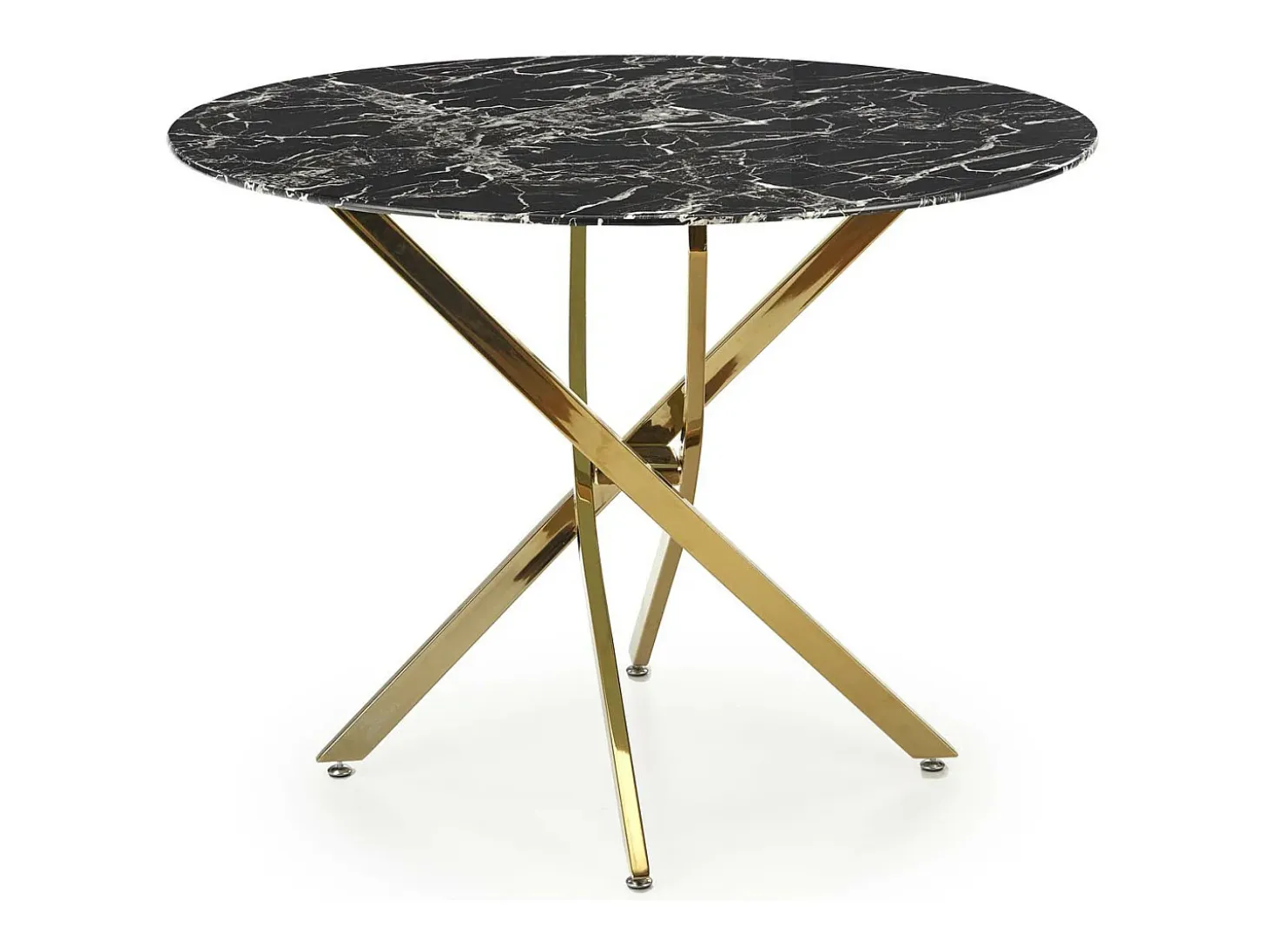 Mesa de 100 cm con tablero de aspecto mármol negro y base Mezzo dorada