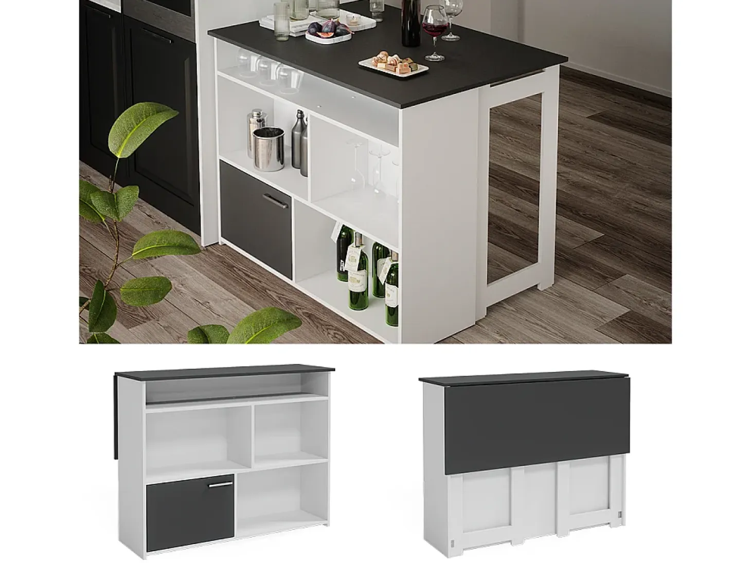Mesa de bar antracita/blanco 116x37x90.5 dominic