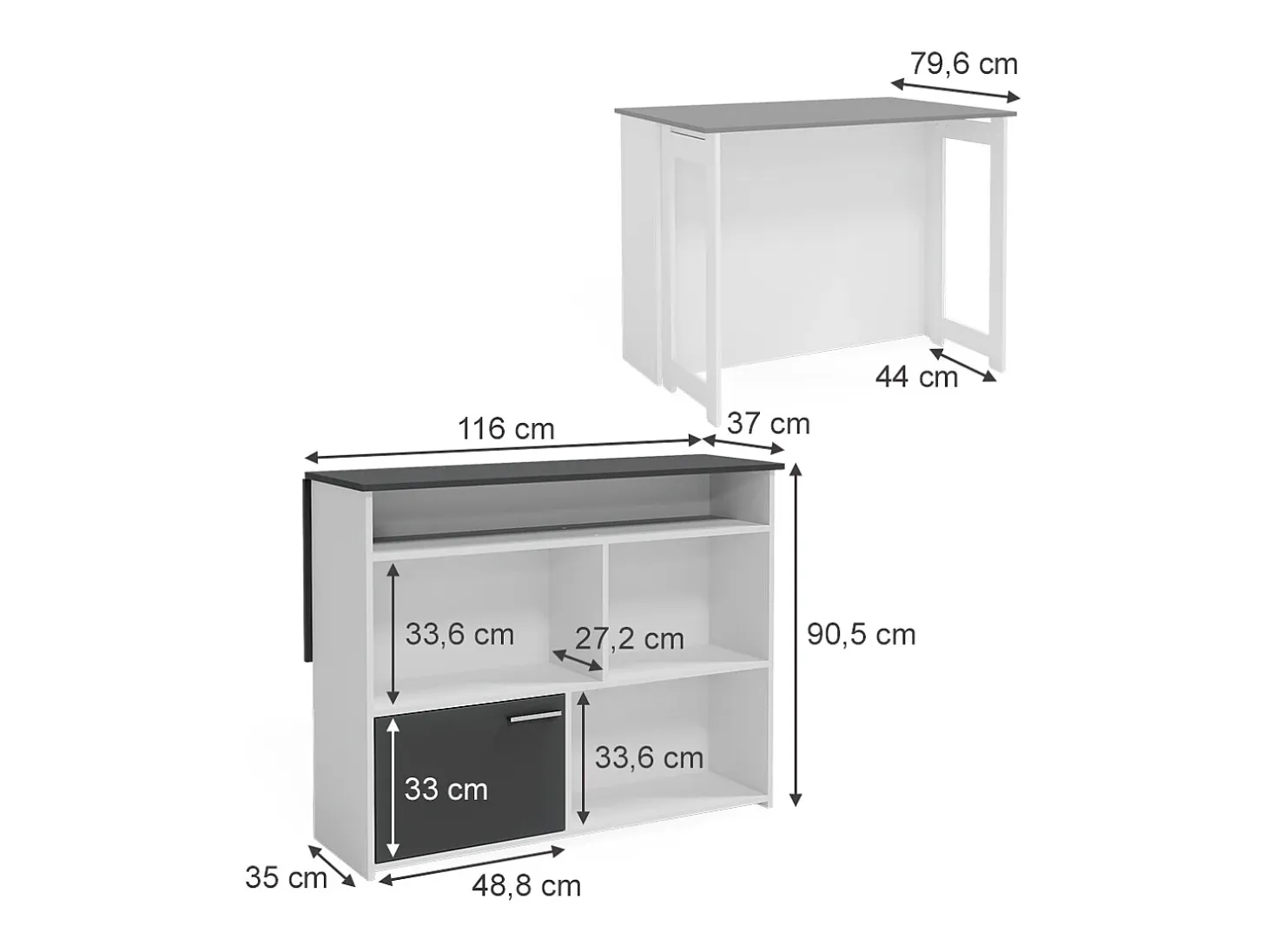 Mesa de bar antracita/blanco 116x37x90.5 dominic