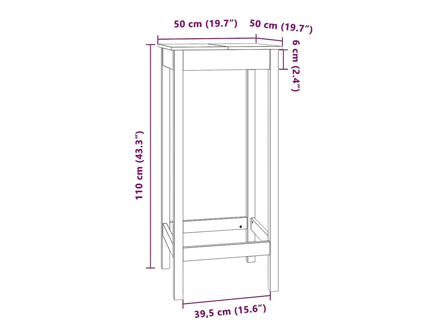 Mesa de bar blanca 50x50x110 cm madera maciza de pino