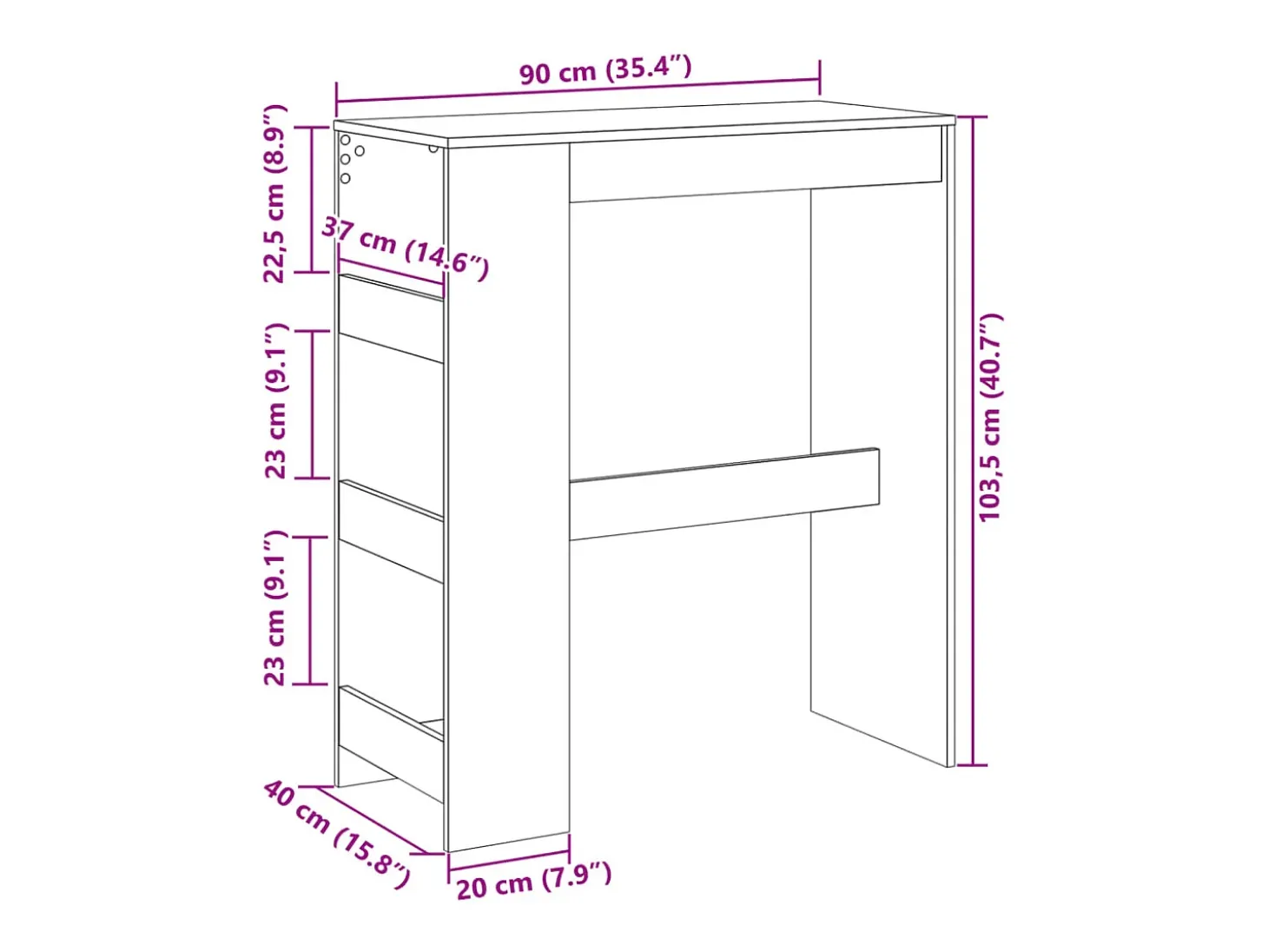 Mesa de bar blanca y estantes 90x40x103,5 cm madera de ingeniería