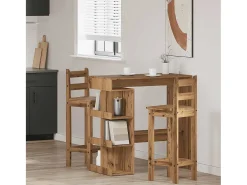 Mesa de bar con estante de almacenamiento, roble hecho a mano