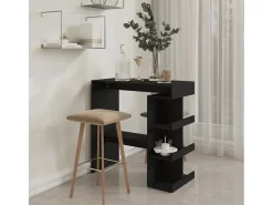 Mesa de bar con estante de almacenamiento de madera de ingeniería negra