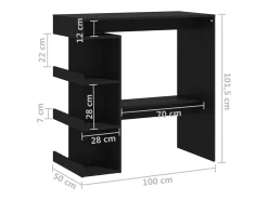 Mesa de bar con estante de almacenamiento de madera de ingeniería negra