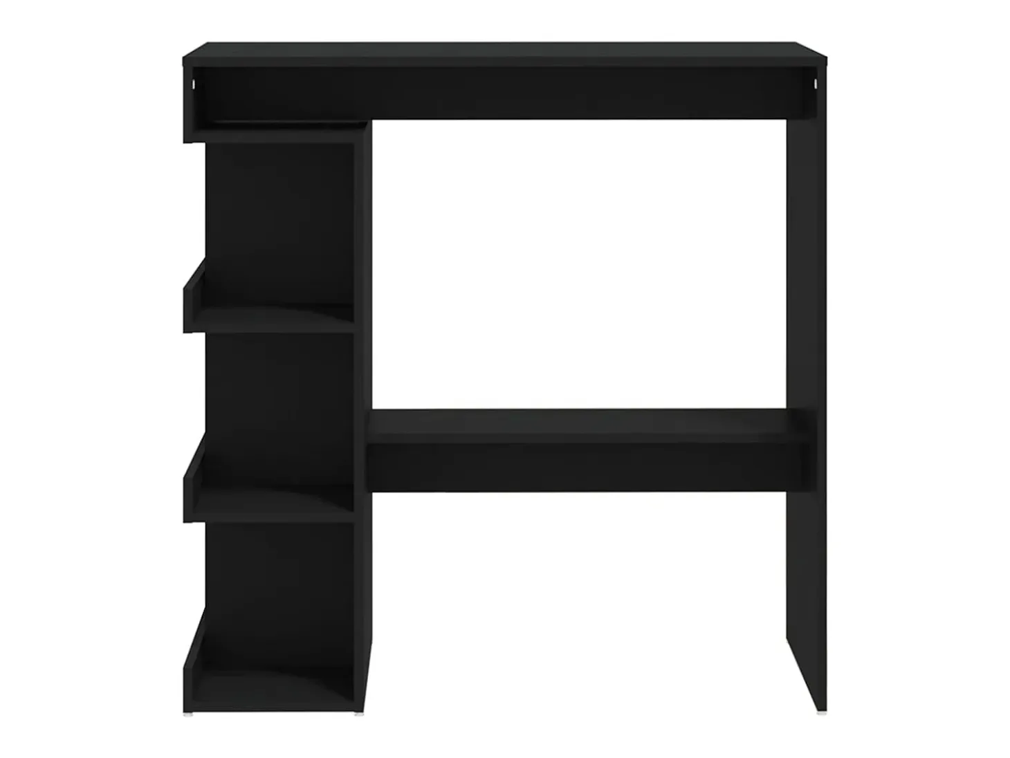 Mesa de bar con estante de almacenamiento de madera de ingeniería negra