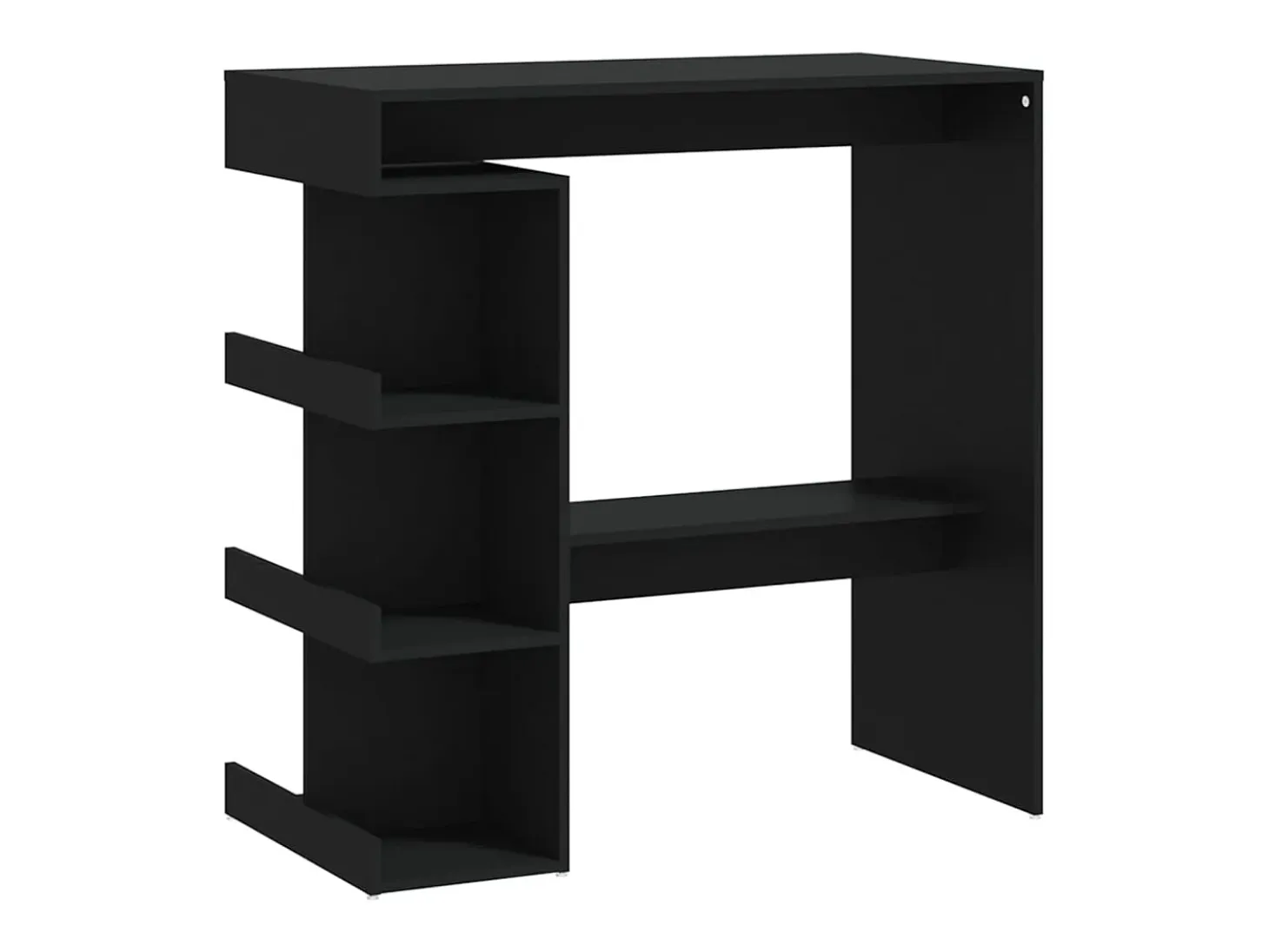 Mesa de bar con estante de almacenamiento de madera de ingeniería negra