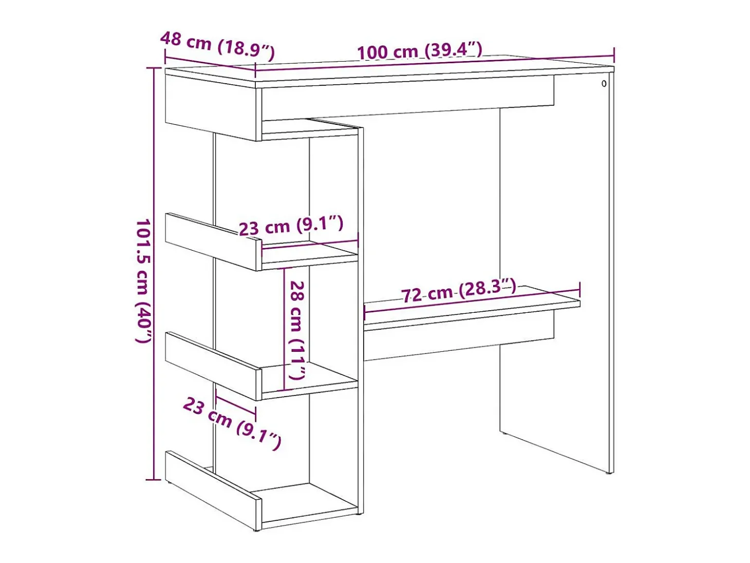 Mesa de bar con estante madera envejecida 100x48x101,5 cm