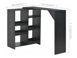 Mesa de bar con estantería móvil negro 138x39x110 cm