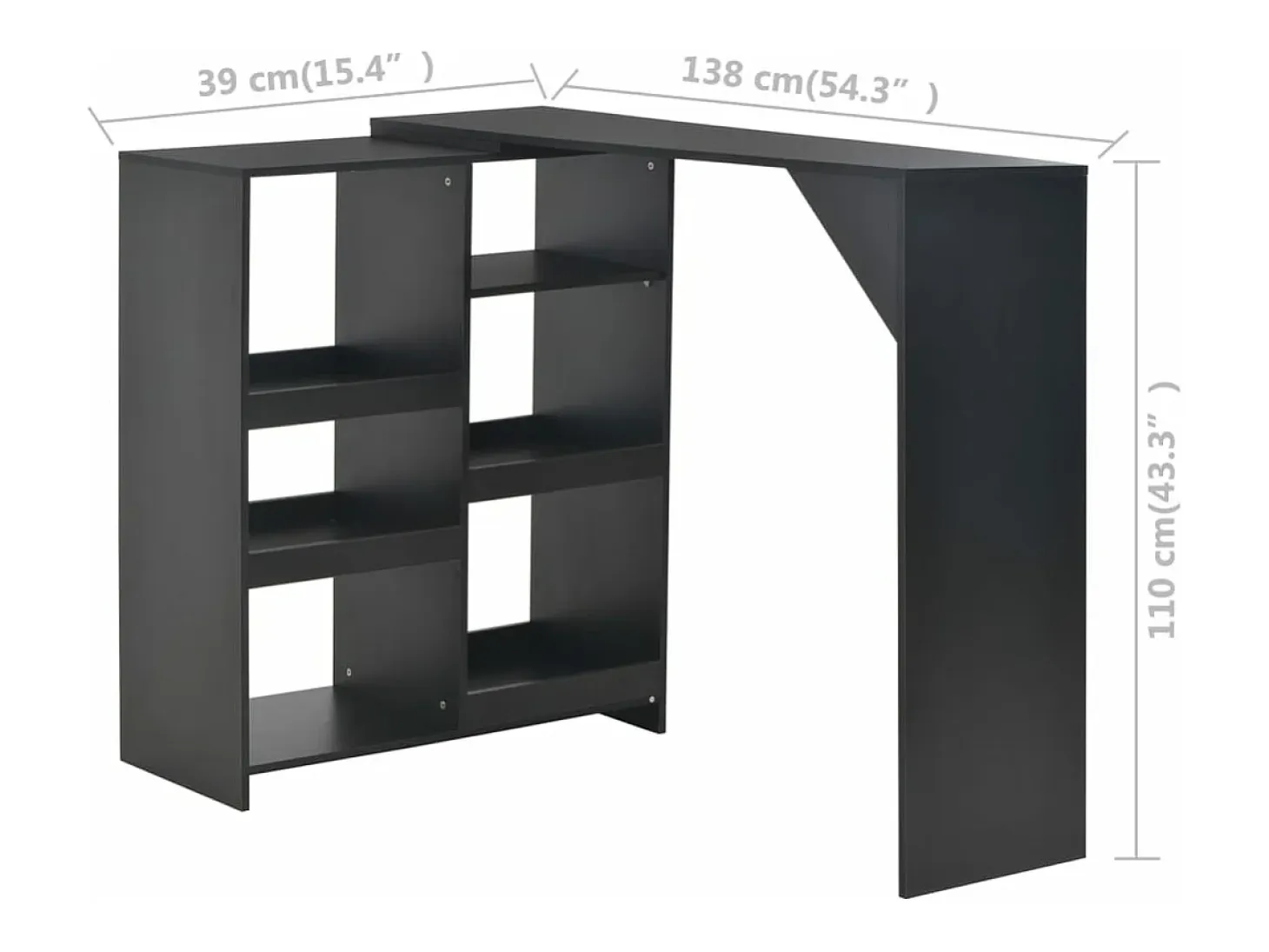 Mesa de bar con estantería móvil negro 138x39x110 cm