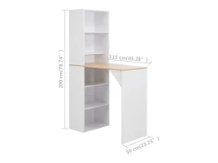 Mesa de bar con estantería blanca 115x59x200 cm