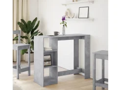 Mesa de bar de madera de ingeniería de color gris hormigón con estante