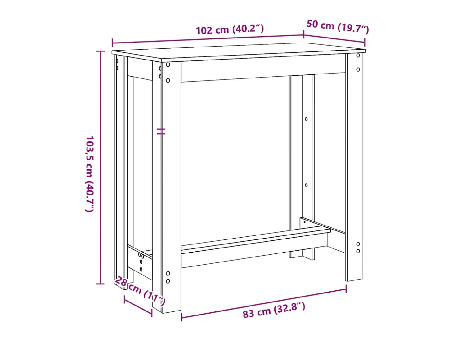 Mesa de bar de roble marrón 102x50x103,5 cm madera de ingeniería