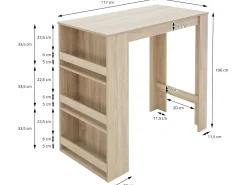 Mesa de bar de roble Sonoma con 3 estantes mesa de bistro de cocina ML-DESIGN