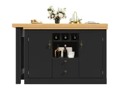 Mesa de bar extensible - 120/180 x 76 cm - con LED + 2 puertas + 2 cajones - Rotación 360° - MDF - Negro