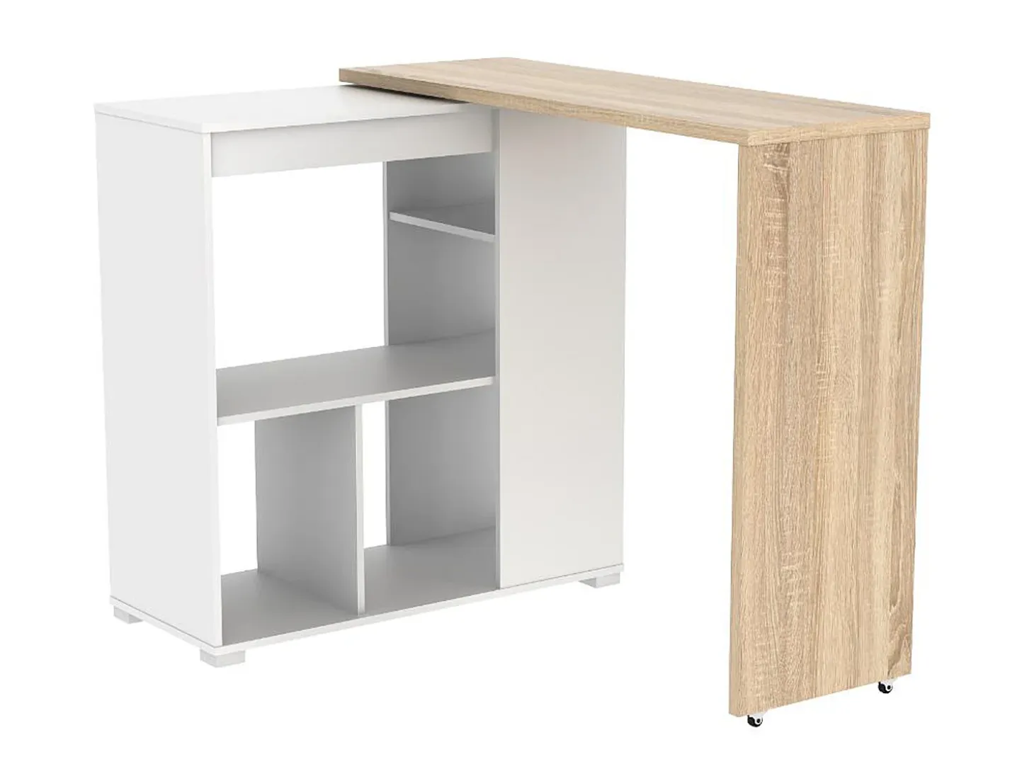 Mesa de bar extensible - Blanco y roble. SATURNE