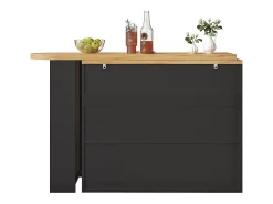 Mesa de bar extensible con espacio de almacenamiento, moderna y desmontable, con un cajón y dos estantes, mesa de comedor para isla de cocina, negra