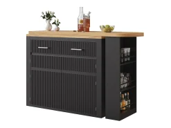 Mesa de bar extensible con espacio de almacenamiento, moderna y desmontable, con un cajón y dos estantes, mesa de comedor para isla de cocina, negra