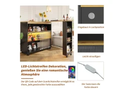 Mesa de bar extensible con espacio de almacenamiento, diseño moderno, MDF, color negro, con LED y ruedas (138-204 x 39 x 105 cm)