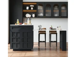 Mesa de bar extensible con almacenaje - 133-202 x 70 x 93,5 cm - con 2 cajones + 4 compartimentos - MDF - negra