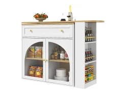 Mesa de bar extensible con espacio de almacenamiento, giratoria 360°, MDF, blanca (138-204x39x104 cm)
