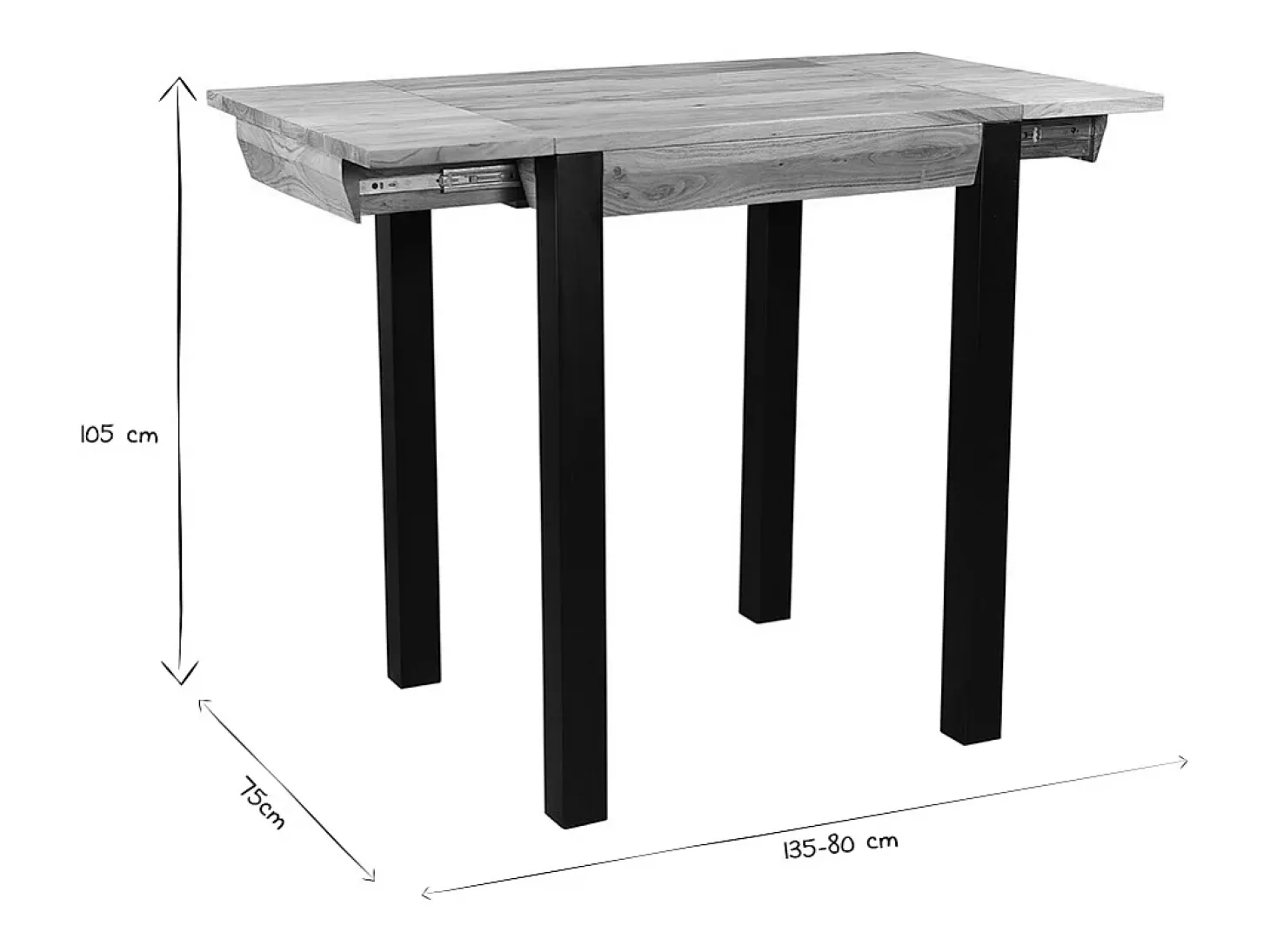 Mesa de bar extensible en acacia y metal L80-135 cm TRAP