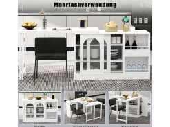 Mesa de bar extensible moderna, giratoria 360°, con espacio de almacenamiento, color blanco.