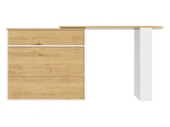 Mesa de bar giratoria con 2 puertas y 1 cajón Isla de cocina con tablero extensible (138-204)x39x104 cm - almacenaje abierto - blanco