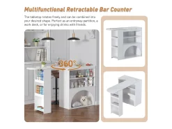 Mesa de bar giratoria con espacio de almacenamiento y para mascotas - Tapa efecto mármol - Blanco