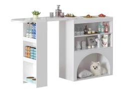 Mesa de bar giratoria con espacio de almacenamiento y para mascotas - Tapa efecto mármol - Blanco