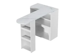 Mesa de bar giratoria con espacio de almacenamiento y para mascotas - Tapa efecto mármol - Blanco