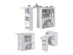 Mesa de bar giratoria con espacio de almacenamiento y para mascotas - Tapa efecto mármol - Blanco