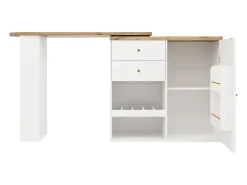 Mesa de bar giratoria de madera con 1 puerta y 2 cajones Isla de cocina con almacenaje 138x39x102 cm - blanco