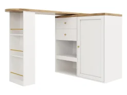 Mesa de bar giratoria de madera con 1 puerta y 2 cajones Isla de cocina con almacenaje 138x39x102 cm - blanco