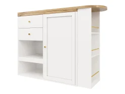 Mesa de bar giratoria de madera con 1 puerta y 2 cajones Isla de cocina con almacenaje 138x39x102 cm - blanco