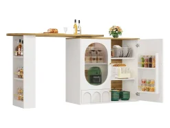 Mesa de bar giratoria de 360°, mueble con espacio de almacenamiento, MDF y metal, blanco y negro (137,9 x 73 x 92,5 cm)