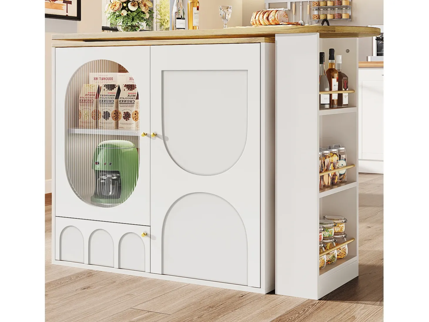 Mesa de bar giratoria de 360°, mueble con espacio de almacenamiento, MDF y metal, blanco y negro (137,9 x 73 x 92,5 cm)