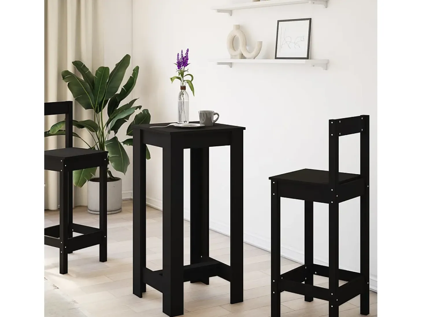 Mesa de bar negra 51x50x103,5 cm madera de ingeniería