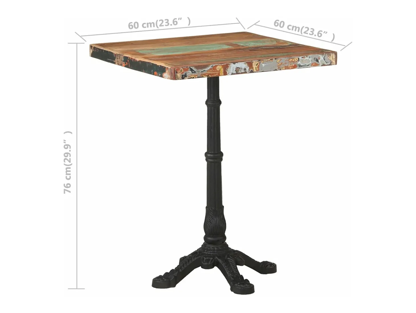 Mesa de bistró de madera maciza reciclada 60x60x76 cm