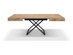 Mesa de centro de madera acabado roble rústico, base negra, convertible 120x80 - CAMOGLI