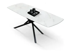 Mesa de cerámica blanca, base de metal negro, extensible 140x90-200x90 cm - BONIFACIO