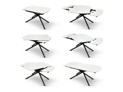 Mesa de cerámica blanca, base de metal negro, extensible 120x88-180x88 cm - BONIFACIO