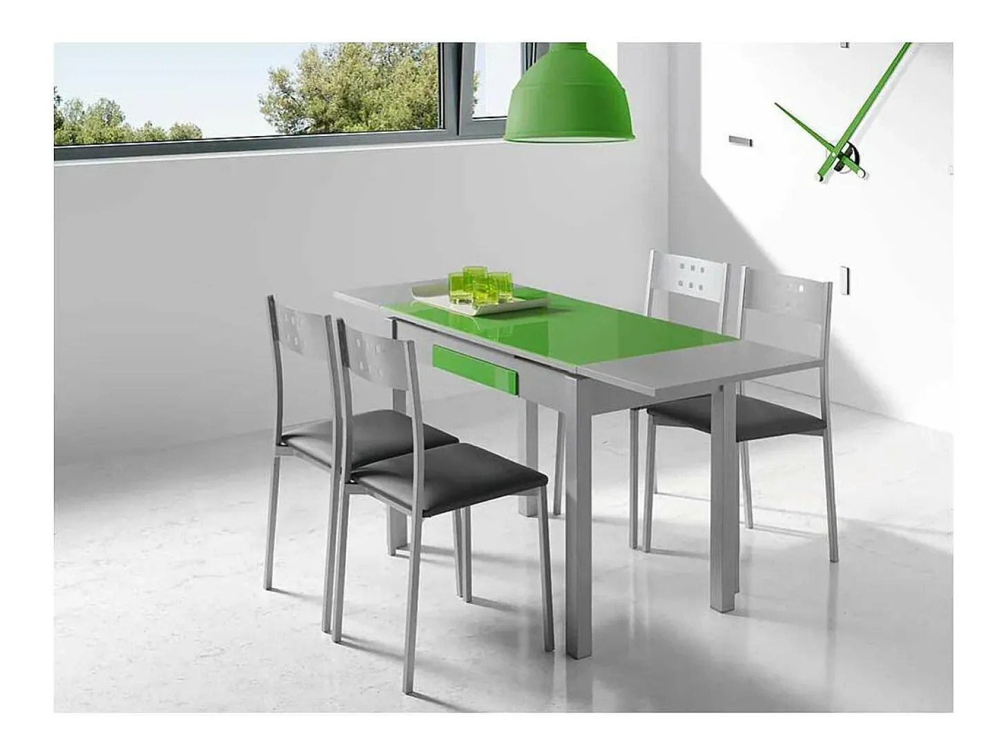 Mesa de cocina extensible Victoria acabado verde, 100/160 X 60 X 76 cm (largo x ancho x al