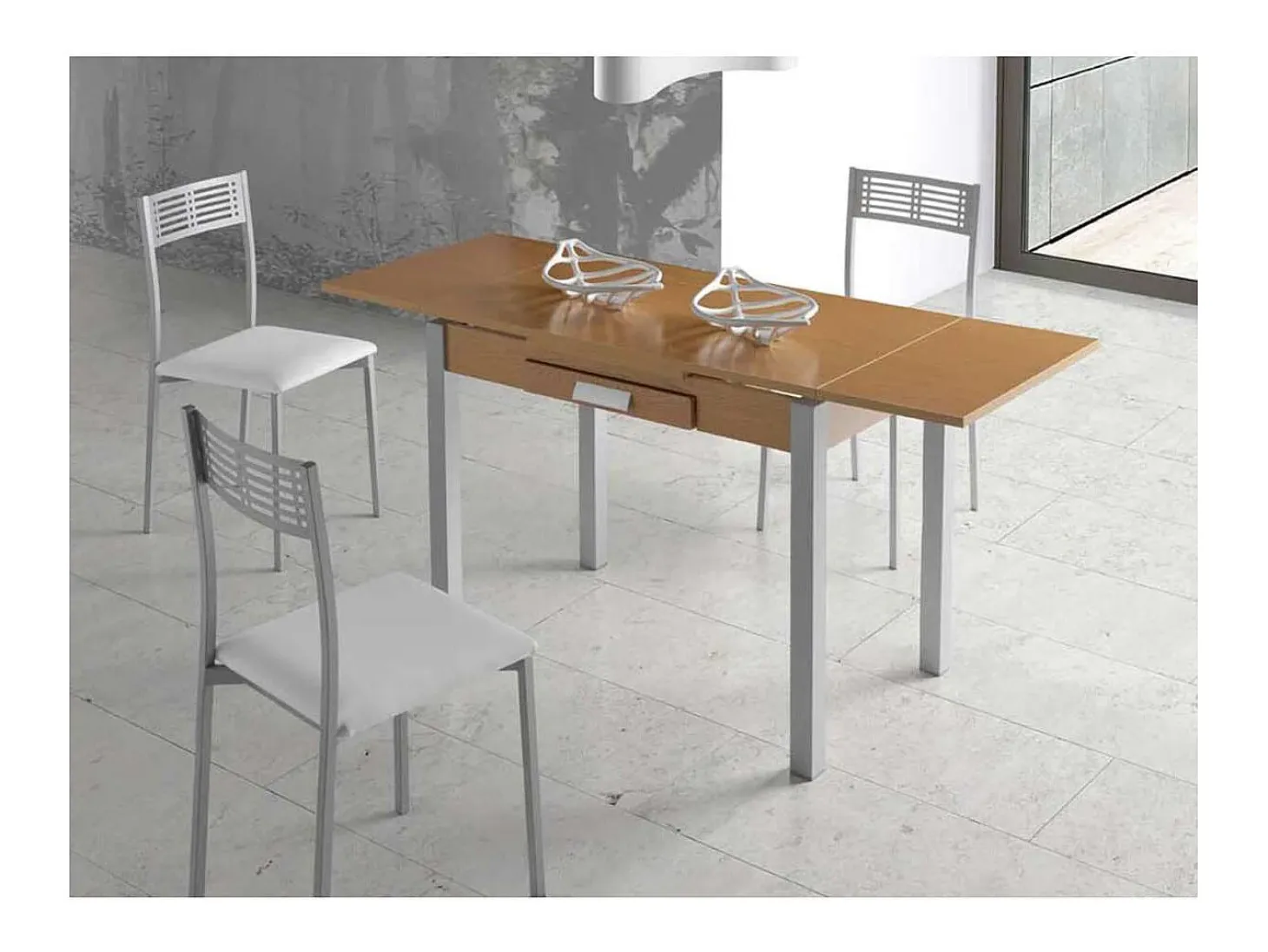 Mesa de cocina Isabella extensible acabado roble, 100/160 x 60 x 76 cm (largo x ancho x al